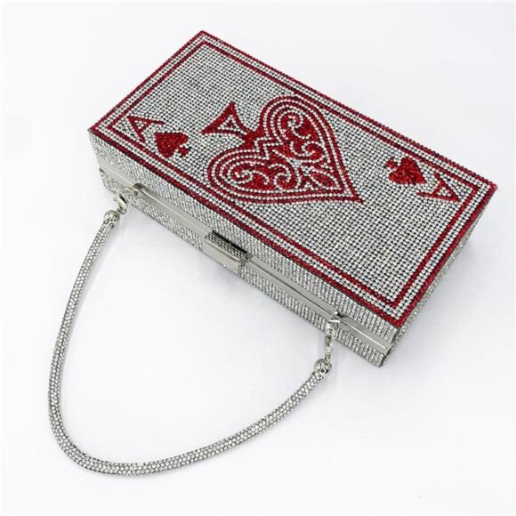 Diamond Sliver Crystal Evening Bag Rhinestone Bling Money Purses Poker Card - Picture 3 of 7